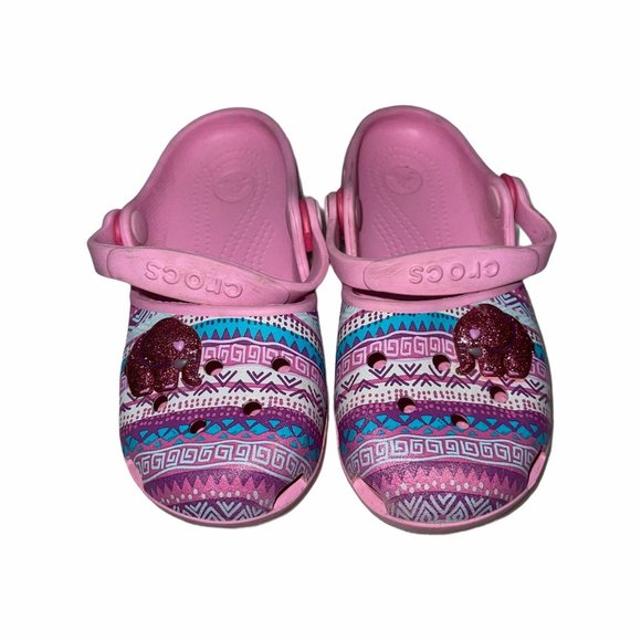 Crocs Pink Aqua Aztec Elephant Clogs Girl's C 13 - Picture 3 of 9